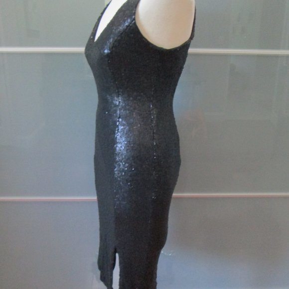 *SOLD* Jay Godfrey Sequin Slit Cocktail Dress in Black - Picture 2 of 8